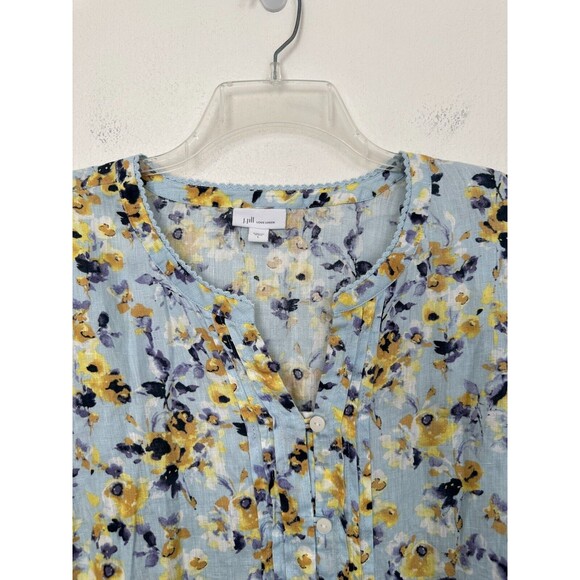 J Jill Love Linen Floral Tunic Top Button Down Blue 3/4 Sleeve Women's Large - Picture 2 of 9